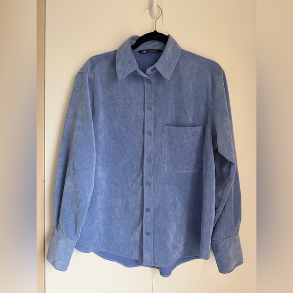 Zara Tops - Zara light blue fine wale corduroy oversized button-up shirt